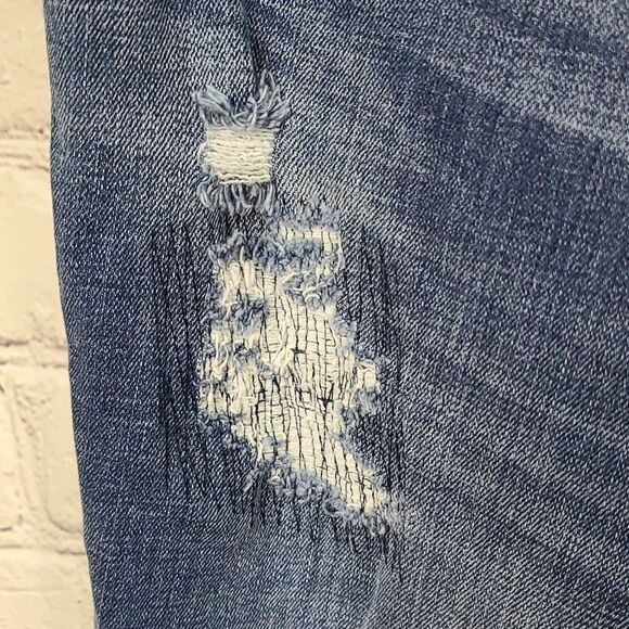 Isabel Maternity Over Belly Skinny Raw Hem Distressed Maternity Blue Ankle Jeans - Picture 4 of 11